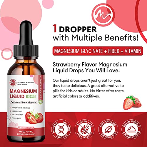 (2 Pack) Magnesium Glycinate Supplement,Magnesium Liquid Drops with Magnesium Glycinate 500mg Fiber 500mg Bromelain Vitamin B,C,D - Promotes Nerve, Bowel, Relaxation Function