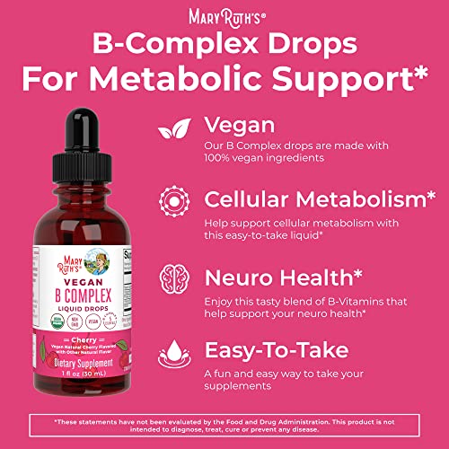 "MaryRuth Organics Vitamin B Complex with Biotin | 2 Month Supply | Liquid Vitamins for Hair Skin Nails | Energy Support Supplement | Vegan | Non-GMO | Gluten Free | 1 Fl Oz