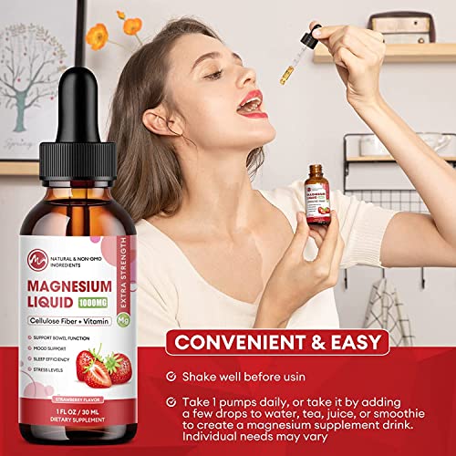 (2 Pack) Magnesium Glycinate Supplement,Magnesium Liquid Drops with Magnesium Glycinate 500mg Fiber 500mg Bromelain Vitamin B,C,D - Promotes Nerve, Bowel, Relaxation Function