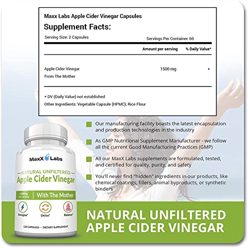 Apple Cider Vinegar Capsules with The Mother - Healthy Keto Diet Supplements - Help Improve Energy, Immunity, Digestion & Metabolism - Powerful Cleanser & Detox - ACV Pills for Women & Men – 2 Pack