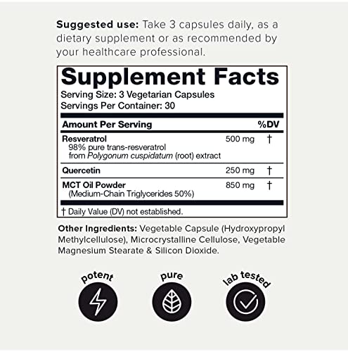 1600mg Resveratrol Blend - Ultra High Purity and 3rd Party Tested - with MCT Oil for Added Bioavailability - Optimal NAD Supplement