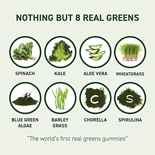 8Greens Daily Greens Gummies - Superfood Booster, Energy & Immune Support, Made with Real Greens, High in Antioxidants, Vitamin C, B12, Folate, Spirulina, Peach Flavored, 50 Vegan Gummies