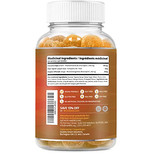 BeLive Turmeric Curcumin with Black Pepper & Ginger - 60 Gummies I Turmeric and Ginger Supplement for Immune Support, Healthy Skin, and Joint Health - Tropical Flavor