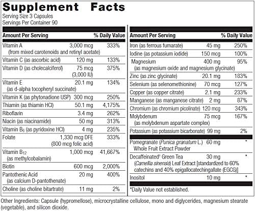 Bariatric Advantage Ultra Multi with Iron, High Potency Daily Multivitamin for Bariatric Surgery Patients with 22 Essential Vitamins and Nutrients - 270 Capsules, 90 Servings