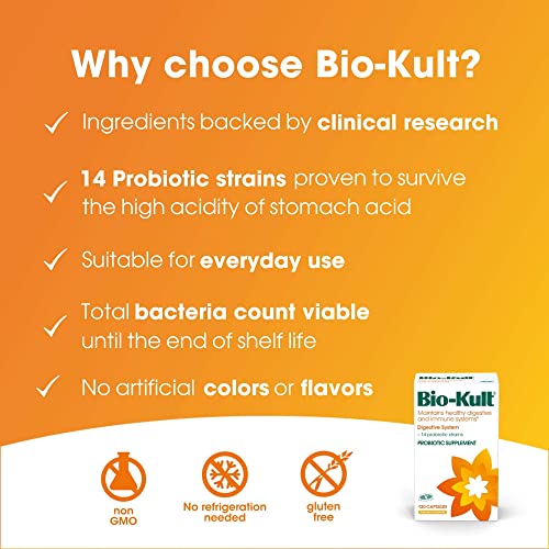 Bio-Kult Advanced Probiotics -14 Strains, Probiotic Supplement, Probiotics for Adults, Lactobacillus Acidophilus, No Need for Refrigeration, Non-GMO, Gluten Free Capsules-60 Count (Pack of 1)