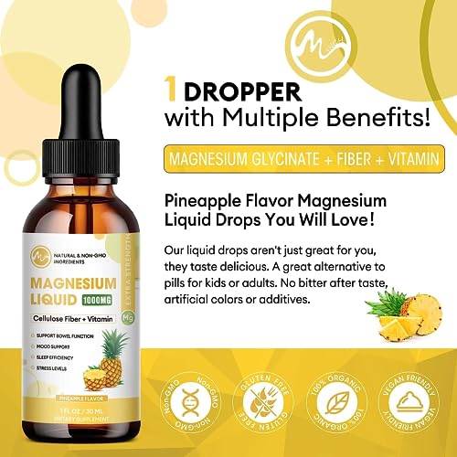 (2 Pack) Supplement,Magnesium Liquid Drops with Magnesium Glycinate 500mg Fiber 500mg Bromelain Vitamin B,C,D - Promotes Nerve, Bowel, Relaxation Function