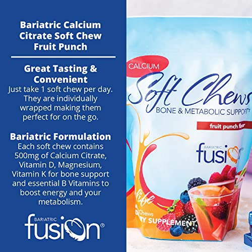 Bariatric Fusion Calcium Citrate & Energy Soft Chew Bariatric Vitamin | Fruit Punch | Sugar Free | Bariatric Surgery Patients Including Gastric Bypass and Sleeve Gastrectomy | 60 Count