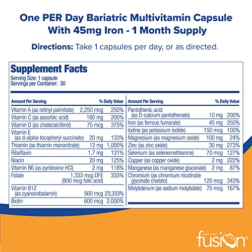 Bariatric Fusion One Per Day Bariatric Multivitamin with Iron | Easy to Swallow Capsule | Vitamin for Bariatric Surgery Patients | Gastric Bypass and Sleeve Gastrectomy | 30 Count | 1 Month Supply