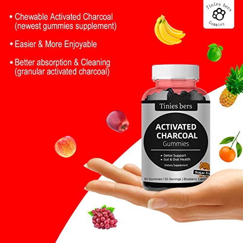 Activated Charcoal Gummies Sugar Free, 400mg Charcoal Supplements from Coconut, Quicker to Cleanse, Detox, Gas Relief, Gut & Oral Health for Adults & Kids, Gluten Free, Non GMO, Vegan, Pectin, 60