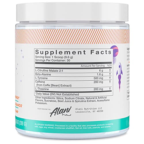 Alani Nu Pre Workout Powder Galaxy Lemonade | Amino Energy Boost | Endurance Supplement | Sugar Free | 200mg Caffeine | L-Theanine, Beta-Alanine, Citrulline | 30 Servings