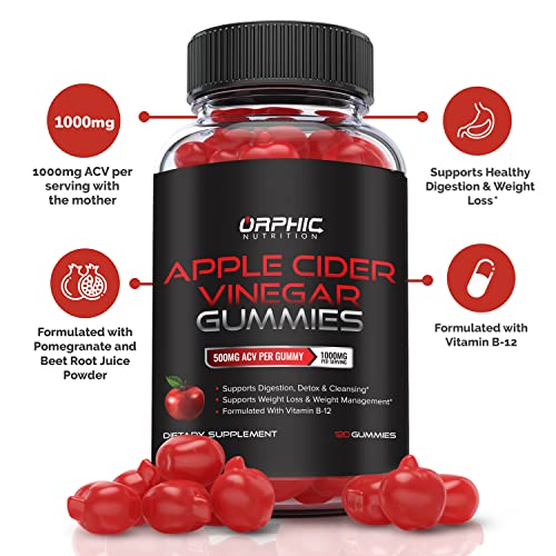 Apple Cider Vinegar Gummies - 1000mg - Formulated to Support Weight Loss Efforts & Gut Health - Supports Digestion, Detox & Cleansing* - ACV Gummies W/VIT B12, Beetroot & Pomegranate (120 Gummies)