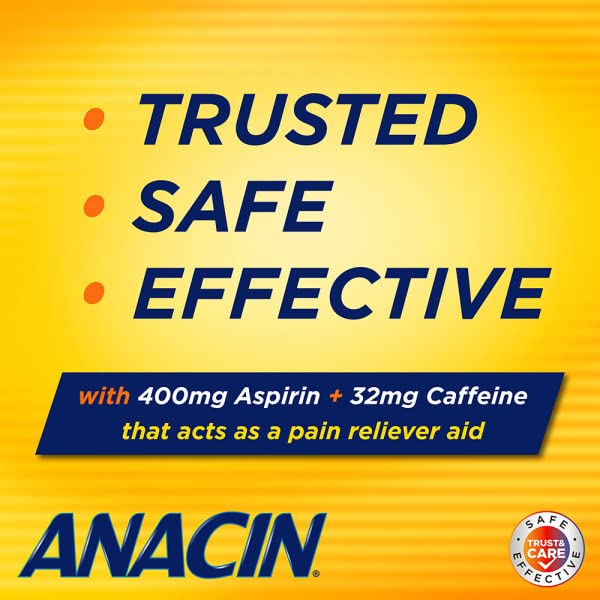 Anacin Fast Pain Relief Pain Reducer Aspirin Tablets, 300 Tablets, (Pack of 4)