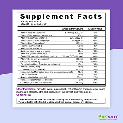 BariMelts Bariatric Multivitamin with Iron - 1 Month Supply (60 Fast-Dissolving Tablets) - Post-Op Bariatric Vitamins