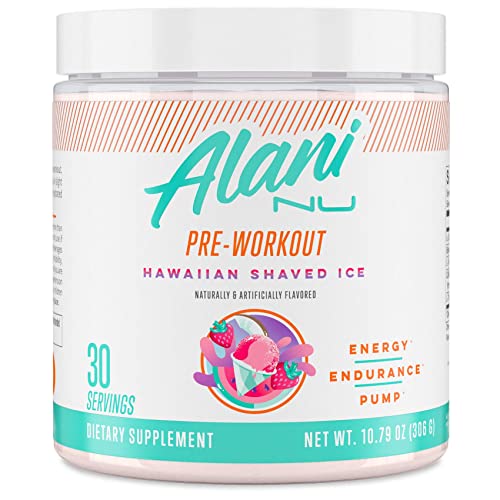 Alani Nu Pre Workout Powder Hawaiian Shaved ICE | Amino Energy Boost | Endurance Supplement | Sugar Free | 200mg Caffeine | L-Theanine, Beta-Alanine, Citrulline | 30 Servings