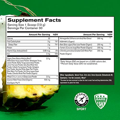 BARE PERFORMANCE NUTRITION, BPN Strong Greens Superfood Powder, Improved Digestion, Increased Energy, Immune System Support, Pineapple Coconut