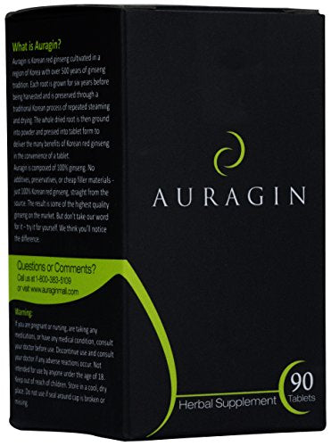 Auragin® Authentic Korean Red Ginseng – Made in Korea – 6 Year Roots – No Additives or Other Ingredients – 100% Red Panax Ginseng in Every Tablet