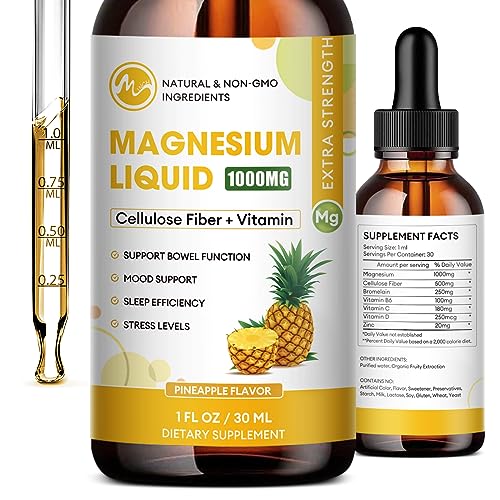 (2 Pack) Supplement,Magnesium Liquid Drops with Magnesium Glycinate 500mg Fiber 500mg Bromelain Vitamin B,C,D - Promotes Nerve, Bowel, Relaxation Function