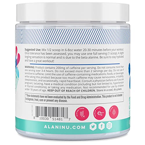 Alani Nu Pre Workout Powder Blue Slush | Amino Energy Boost | Endurance Supplement | Sugar Free | 200mg Caffeine | L-Theanine, Beta-Alanine, Citrulline | 30 Servings