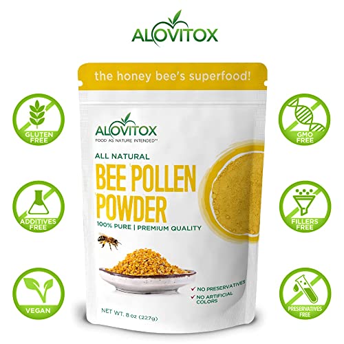 Alovitox Bee Pollen Powder | 100% Pure, Natural Raw Bee Pollen - Antioxidants, Proteins, Vitamins B6, B12, C and A, Amino Acids and More (Bee Pollen Powder, 8 oz)