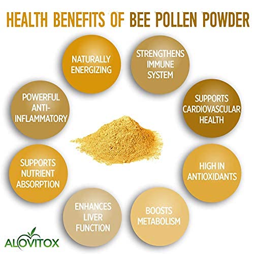 Alovitox Bee Pollen Powder | 100% Pure, Natural Raw Bee Pollen - Antioxidants, Proteins, Vitamins B6, B12, C and A, Amino Acids and More (Bee Pollen Powder, 8 oz)