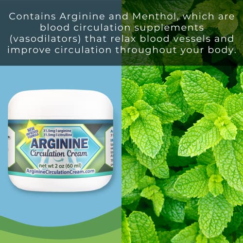 Arginine Circulation Cream 2 oz - Menthol, L Arginine & L Citrulline Lotion - Supports Healthy Blood Flow to Hands, Feet, and Body