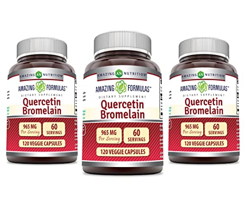 Amazing Nutrition Quercetin 800 Mg with Bromelain 165 Mg Veggie Capsules Supplement | Non-GMO | Gluten Free | Made in USA | Suitable for Vegetarians (120-3 Pack)