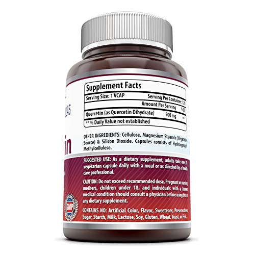 Amazing Formulas Quercetin 500mg 120 Veggie Capsules Supplement - Non-GMO - Gluten Free - Supports Overall Health & Well Being