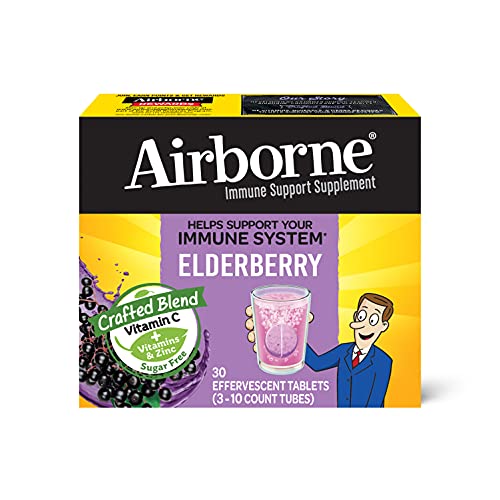 Airborne Elderberry + Zinc & Vitamin C Effervescent Tablets, Immune Support Supplement With Powerful Antioxidant Vitamins A C E, 30 Fizzy Drink Tablets, Elderberry Flavor