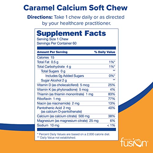 Bariatric Fusion Calcium Citrate & Energy Soft Chew Bariatric Vitamin | Caramel Flavored | Sugar Free | Bariatric Surgery Patients Including Gastric Bypass and Sleeve Gastrectomy | 60 Count