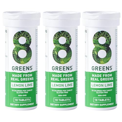 8Greens Daily Greens Effervescent Tablets - Superfood Booster, Energy & Immune Support, Made with Real Greens, Vitamin C, Lemon Lime, 10 Tablets