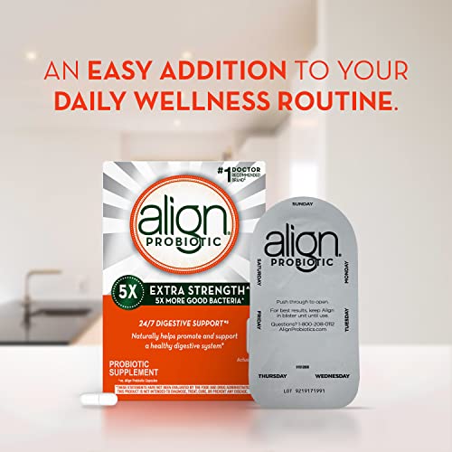 Align Probiotic Extra Strength, Probiotics for Women and Men, #1 Doctor Recommended Brand‡, 5X More Good Bacteria^ to Help Support a Healthy Digestive System*, 21 Capsules