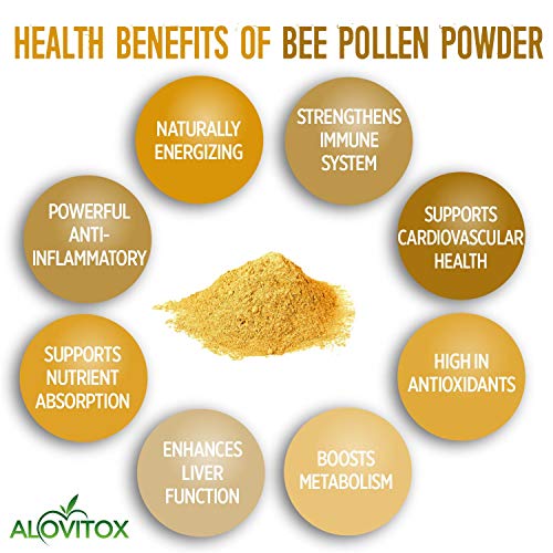 Alovitox Fresh Bee Pollen Powder 16 Oz | 100% Pure, Fresh Natural Raw Bee Pollen | Bee Pollen Supplement Proteins | Vitamins B6, B12, C, A Pollen Bee | Bee Pollen, Gluten Free Polen