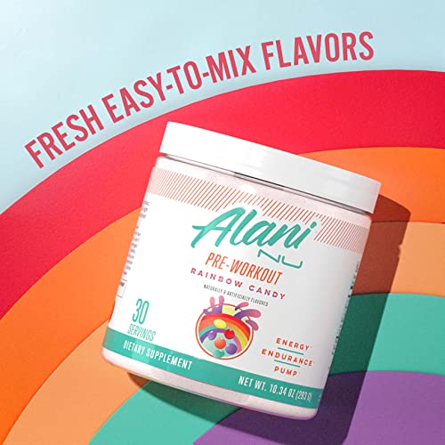 Alani Nu Pre Workout Powder Rainbow Candy | Amino Energy Boost | Endurance Supplement | Sugar Free | 200mg Caffeine | L-Theanine, Beta-Alanine, Citrulline | 30 Servings