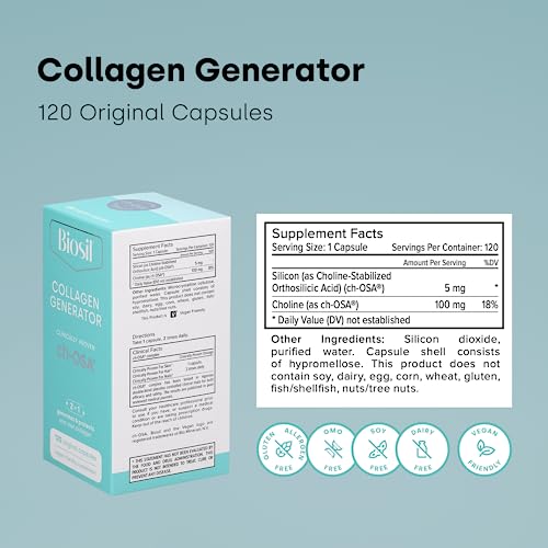 Biosil Collagen Generator - 120 Capsules - with Patented ch-OSA Complex - Generates & Protects Your Own Collagen - GMO Free - 120 Servings