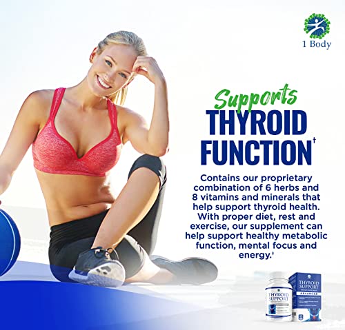 1 Body Thyroid Support Supplement with Iodine - Energy & Focus Support Formula - Vegetarian & Non-GMO - Vitamin B12 Complex, Zinc, Selenium, Ashwagandha, Copper & More 30 Day Supply