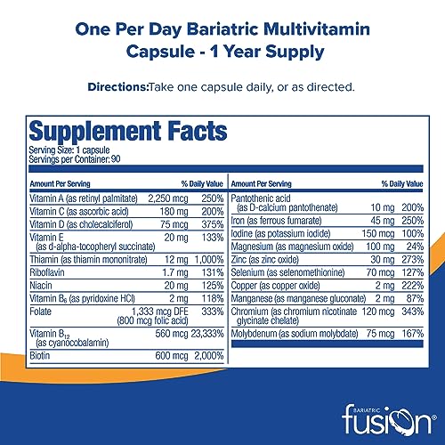 Bariatric Fusion One Per Day Bariatric Multivitamin with Iron | Easy to Swallow Capsule | Vitamin for Bariatric Surgery Patients | Gastric Bypass and Sleeve Gastrectomy | 360 Count | 1 Year Supply