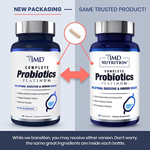 1MD Complete Probiotics Platinum | Supports Digestive Health | with Nourishing Prebiotics, 51 Billion Live CFU, 11 Strains, Dairy-Free | 30 Vegetable Capsules (2-Pack)