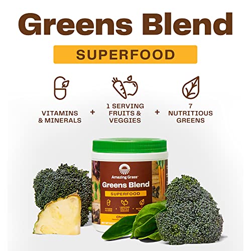 Amazing Grass Greens Blend Superfood: Super Greens Powder Smoothie Mix with Organic Spirulina, Beet Root Powder, Chlorella, Prebiotics & Probiotics, Chocolate, 100 Servings (Packaging May Vary)