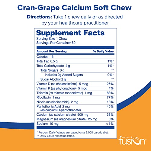 Bariatric Fusion Calcium Citrate & Energy Soft Chew Bariatric Vitamin | Cranberry Grape | Sugar Free | Bariatric Surgery Patients Including Gastric Bypass and Sleeve Gastrectomy | 60 Count