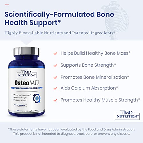 1MD Nutrition OsteoMD for Comprehensive Bone Support | with Calcium Hydroxyapatite, Vitamin D3 & K2 | 180 Capsules (2-Pack)