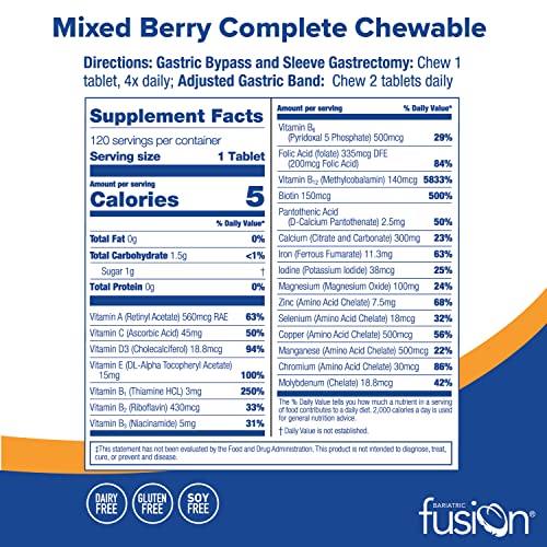 Bariatric Fusion Mixed Berry Complete Chewable Bariatric Multivitamin with Iron for Bariatric Surgery Patients Including Gastric Bypass and Sleeve Gastrectomy - 120 Tablets