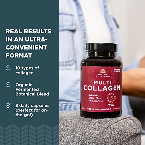 Ancient Nutrition Collagen Peptides Pills, Hydrolyzed Multi Collagen Supplement, Types I, II, II, V & X, Supports Healthy Skin and Nails, Gut Health and Joints, 90 Capsules