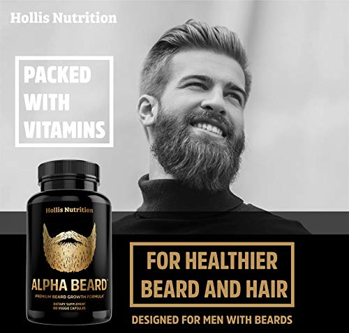 ALPHA BEARD Growth Vitamins | Biotin 10K MCG, OptiMSM®, goMCT®, BioPerine®, Collagen | Beard and Hair Growth Supplement for Men | Regrow Stronger, Thicker, Healthier Facial Hair - for All Hair Types