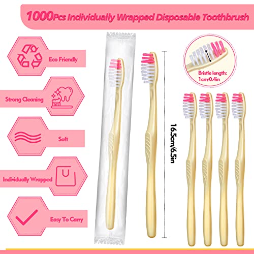 1000 Pcs Disposable Toothbrushes Bulk Individually Wrapped Manual Soft Bristle Travel Toothbrushes Single Use Toothbrush for Adult Kid Homeless Hotel Toiletries Camping Office School Hygiene Supply