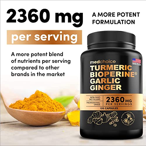 4-in-1 Turmeric and Ginger Supplement with Bioperine 2360 mg (360 ct) Turmeric Ginger Root Capsules with Garlic - Turmeric Curcumin with Black Pepper for Joint, Digestion & Immune Support (Pack of 3)