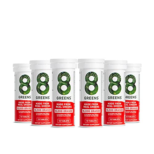 8Greens Daily Greens Effervescent Tablets - Superfood Booster, Energy & Immune Support, Made with Real Greens, Vitamin C, Blood Orange Flavor, Pack of 6