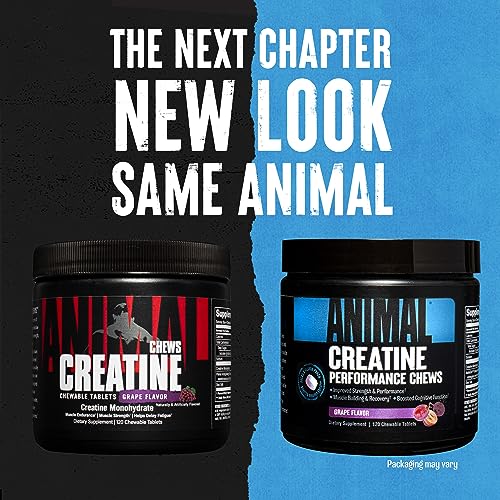 Animal Creatine Chews Tablets - Enhanced Creatine Monohydrate with AstraGin to Improve Absorption, Sea Salt for Added Pumps, Delicious and Convenient Chewable Tablets - Grape