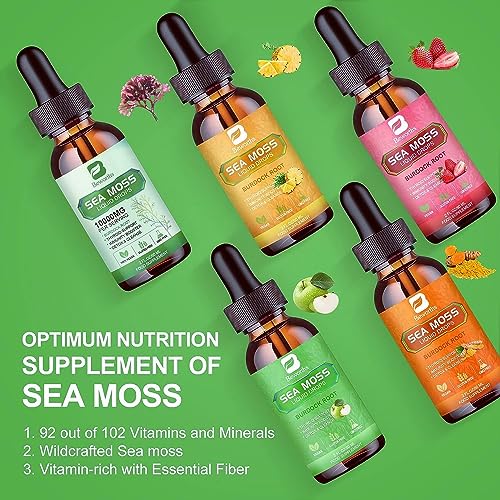 B BEWORTHS Sea Moss Liquid Drops - Organic Irish Sea Moss Gel with Burdock Root Supplement, Seamoss Gel for Immune Support, Joint & Thyroid Support, Detox Cleanse & Digestion Support - 2 Fl Oz, Vegan