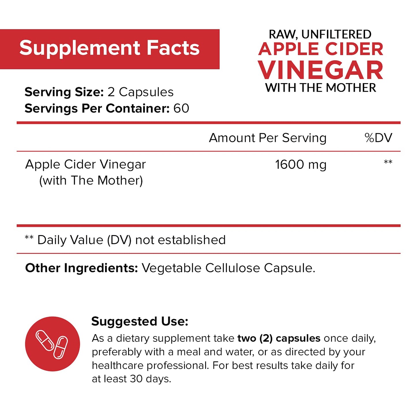 Apple Cider Vinegar Capsules with The Mother - 120 Vegan ACV Pills - Best Supplement for Healthy Weight Loss, Diet, Keto, Digestion, Detox, Immune - Powerful Cleanser & Appetite Suppressant Non-GMO