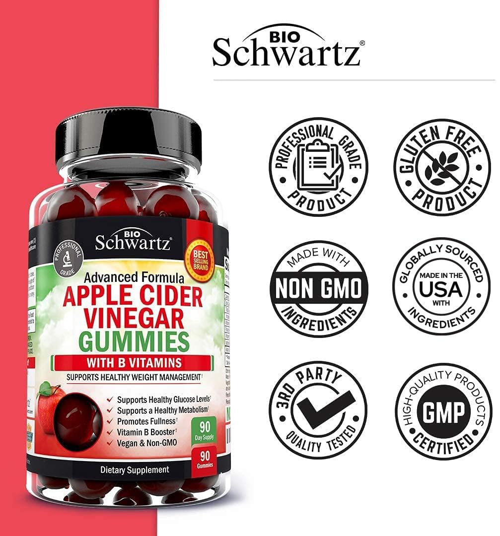 Apple Cider Vinegar Gummies for Weight Loss - ACV Gummies with The Mother for Women & Men - Energy Boost Bloat Digestive & Immune Support - Vitamin B12 B6 B 9 Folic Acid - Vegan Detox Cleanse -90Ct